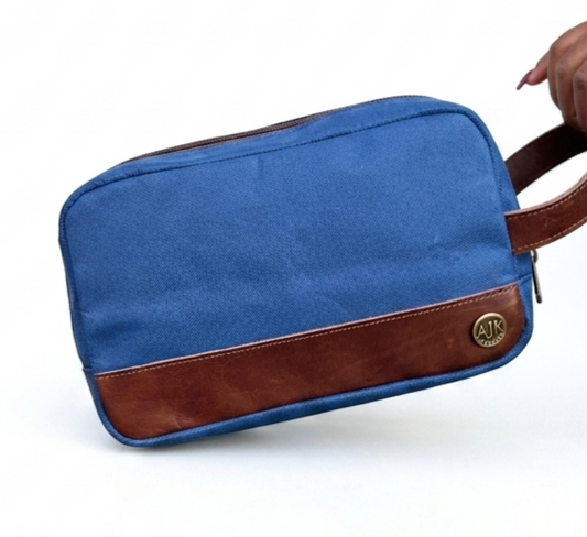 Canvas and leather toiletry bag